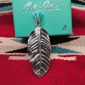 Carolyn Pollack~Fritz Casuse Sterling Turquoise Prayer Feather Enhancer Pendant
